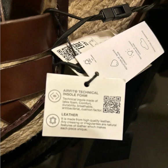 NWT Zara Dark Chocolate Brown Leather Strapy Straw Espidrille Platform Wedges 39 - Picture 7 of 8